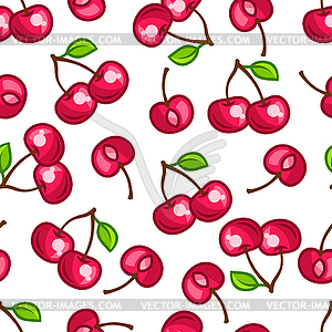 Seamless pattern with stylized fresh ripe cherries - vector clip art