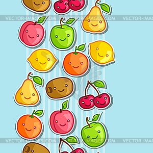 Seamless pattern with cute kawaii smiling fruits - vector clipart