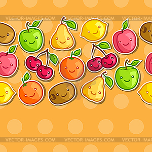 Seamless pattern with cute kawaii smiling fruits - vector clip art