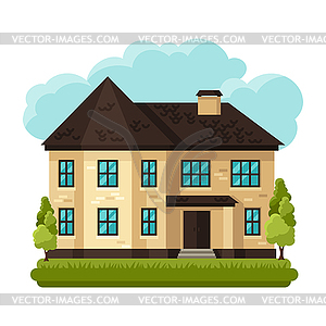 Old brick cottage on clouds background - royalty-free vector clipart