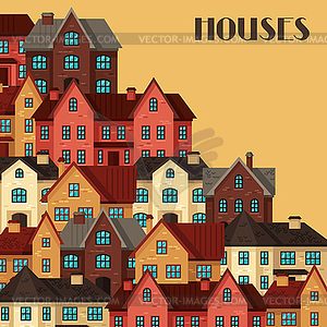 Town background design with cottages and houses - vector clip art