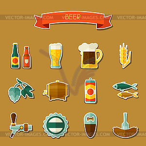 Beer sticker icon and objects set for design - vector clip art