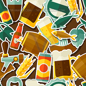 Seamless pattern with beer sticker icons and objects - vector clipart
