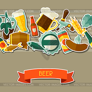 Seamless pattern with beer sticker icons and objects - vector image