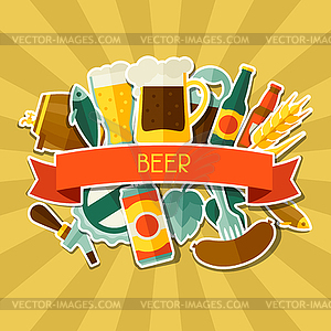 Background design with beer sticker icons and - vector clip art