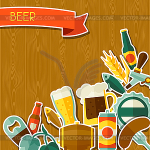 Background design with beer sticker icons and - vector clipart