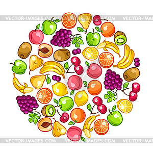 Background design with stylized fresh ripe fruits - vector clipart
