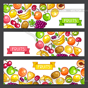 Баннеры дизайн со стилизованными свежих спелых фруктов - клипарт в векторе
