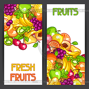 Banners design with stylized fresh ripe fruits - vector image