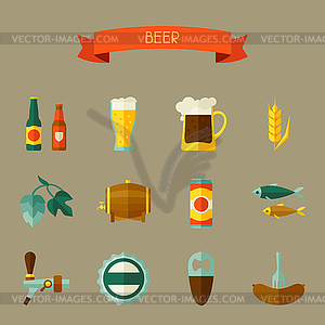 Beer icon and objects set for design - color vector clipart