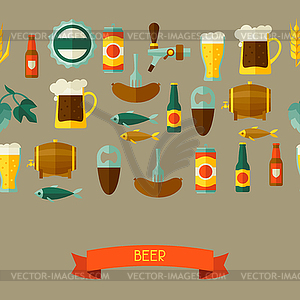 Seamless pattern with beer icons and objects - stock vector clipart