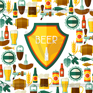 Background design with beer icons and objects - vector image