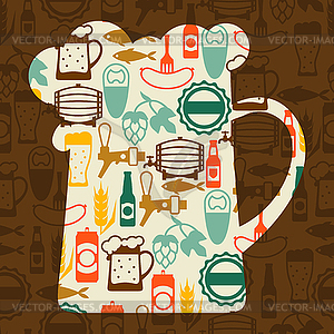 Background design with beer icons and objects - vector clip art