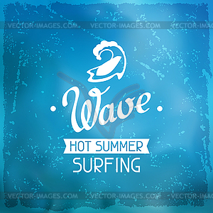 Surfing label on meshes background with stains - vector image