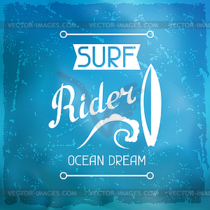 Surfing label on meshes background with stains - vector clip art