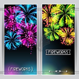 Banners with bright colorful fireworks and salute - vector clipart / vector image