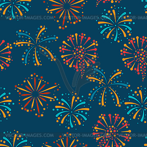Seamless pattern with abstract fireworks and salute - vector image
