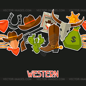 Wild west seamless pattern with cowboy objects and - vector clipart
