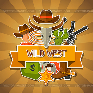 Wild west background with cowboy objects and - vector image