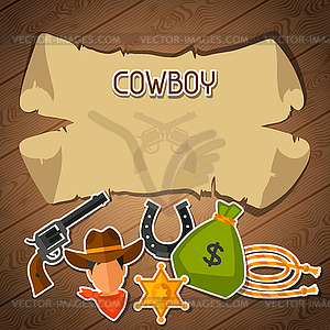 Wild west background with cowboy objects and - vector clipart