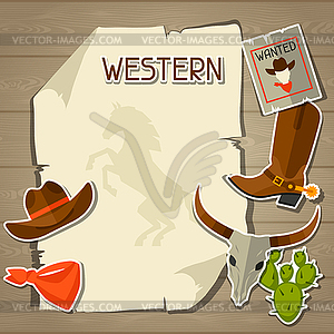 Wild west background with cowboy objects and - vector image