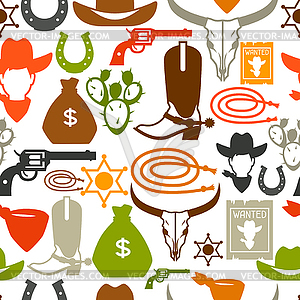 Wild west seamless pattern with cowboy objects and - vector image
