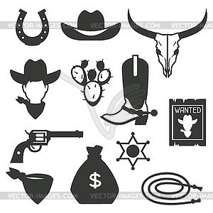 Wild west cowboy objects and design elements - vector image