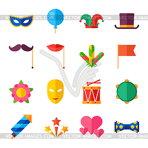 Celebration carnival set of flat icons and objects - vector clip art