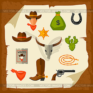 Wild west cowboy objects and design elements - royalty-free vector image