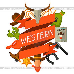 Wild west background with cowboy objects and - vector clipart