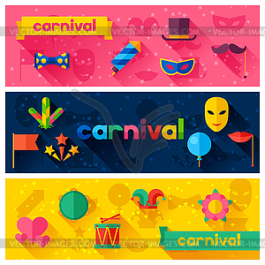 Celebration festive banners with carnival flat icon - vector clipart