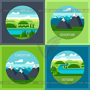 Backgrounds with mountain and river landscape - vector clipart