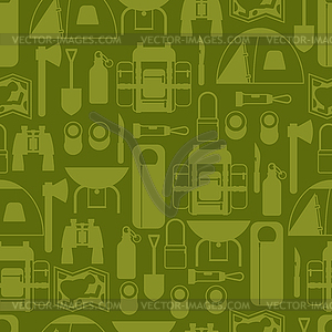 Tourist seamless pattern with camping equipment in - vector clipart