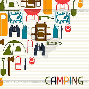Tourist background with camping equipment in flat - vector clip art