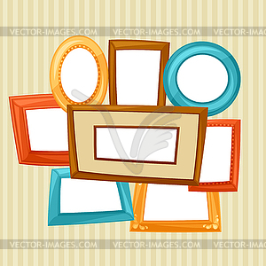 Set of color various frames on wall with wallpaper - vector image