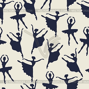 Seamless pattern of ballerinas silhouettes in - vector clipart