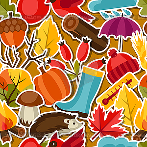 Seamless pattern with autumn sticker icons and - vector EPS clipart