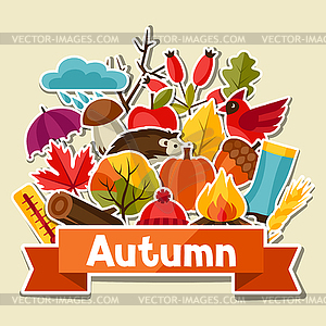 Background design with autumn sticker icons and - stock vector clipart