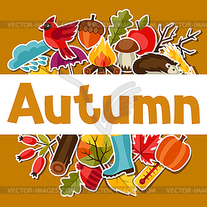 Background design with autumn sticker icons and - vector image