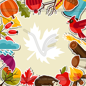 Background design with autumn sticker icons and - vector clipart