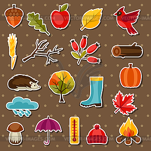 Autumn sticker icon and objects set for design - vector clipart