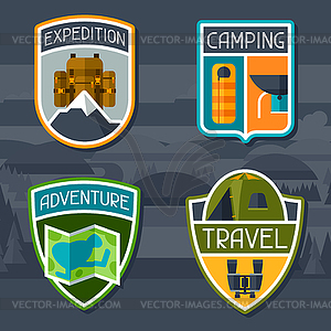 Set of tourist camping badge and label - vector clip art