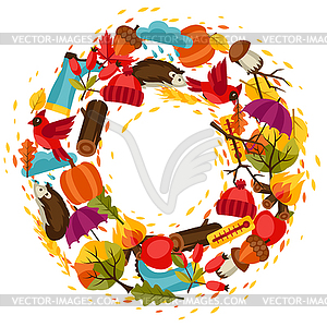 Background design with autumn icons and objects - royalty-free vector clipart