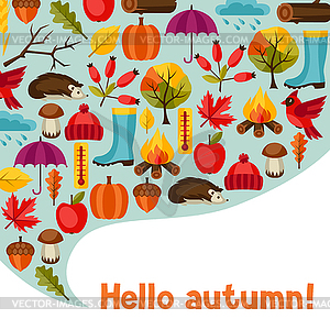 Background design with autumn icons and objects - vector image