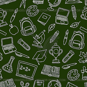 School seamless pattern with icons on chalk board - vector image