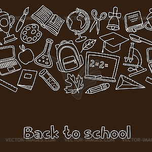 School seamless pattern with icons on chalk board - vector image