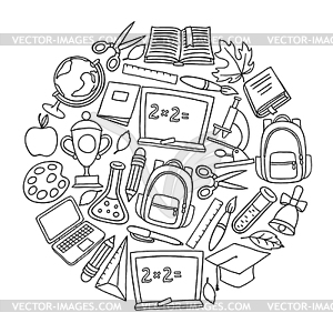 School background with icons on chalk board - vector clipart