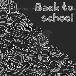 Back to school background with icons on chalk board - vector image