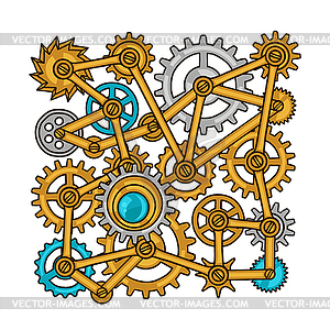 Steampunk collage of metal gears in doodle style - vector clipart