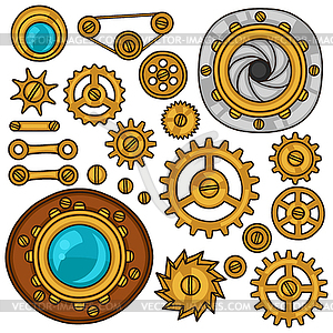 Set of steampunk gears, screws and cogwheels in - vector clip art